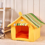 Striped Foldable Dog House Bed