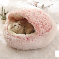 2-in-1 Round Plush Pet Bed – Warm & Cozy for Cats and Dogs