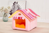 Striped Foldable Dog House Bed