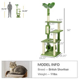 Multi-Level Cat Tree Tower with Sisal Scratching Posts & Hammock – Green & Beige