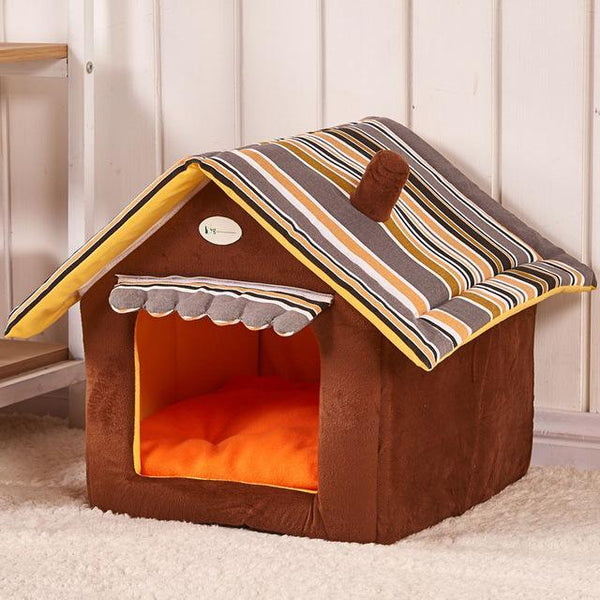 Striped Foldable Dog House Bed