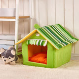 Striped Foldable Dog House Bed