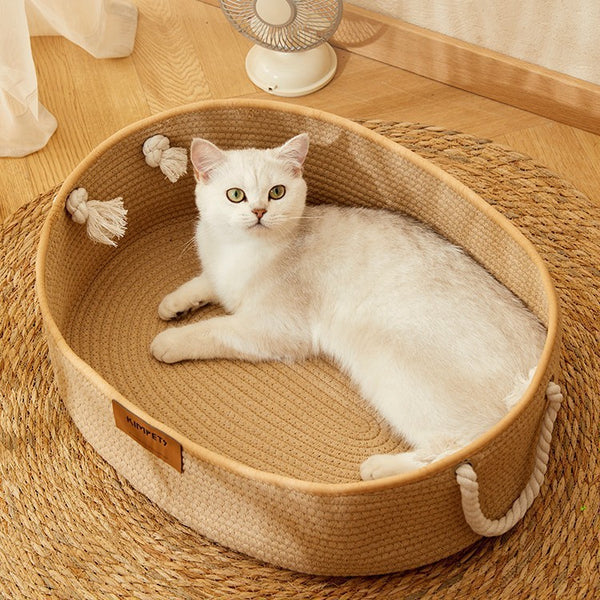 Woven Cotton & Linen Cat Nest – Scratch-Resistant & All-Season Comfort