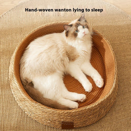 PE Rattan Cat Nest with Scratch Board – Durable & Breathable