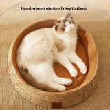PE Rattan Cat Nest with Scratch Board – Durable & Breathable