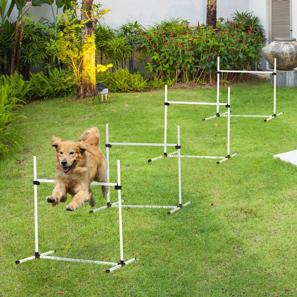 PawHut 4-Piece Dog Agility Training Kit – Adjustable Jump Bars with Carry Bag | White