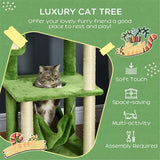 Multi-Level Cat Tree Tower with Sisal Scratching Posts & Hammock – Green & Beige